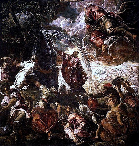 Jacopo Tintoretto Moses schlagt Wasser aus dem Felsen oil painting image